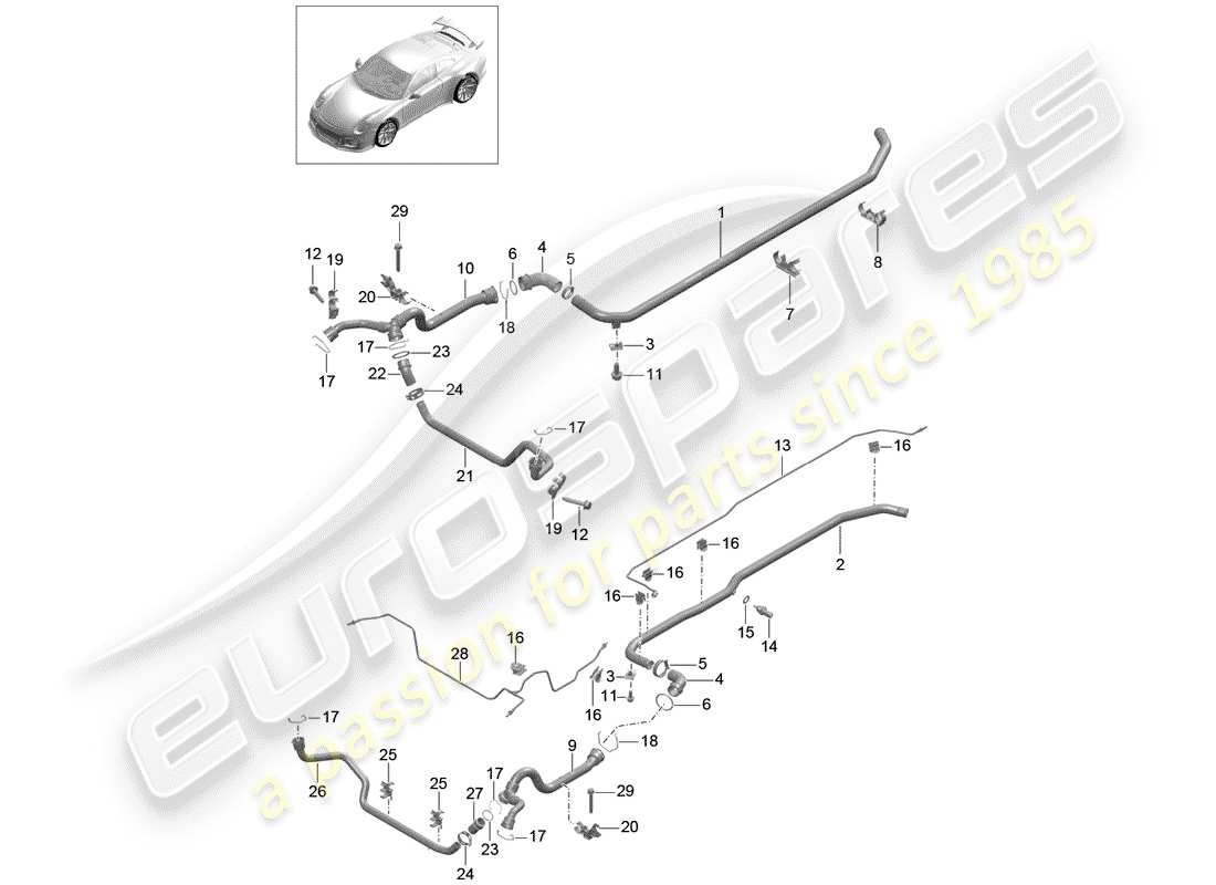 porsche 2015 (991-1 r/gt3/rs) wasserkühlen teilediagramm