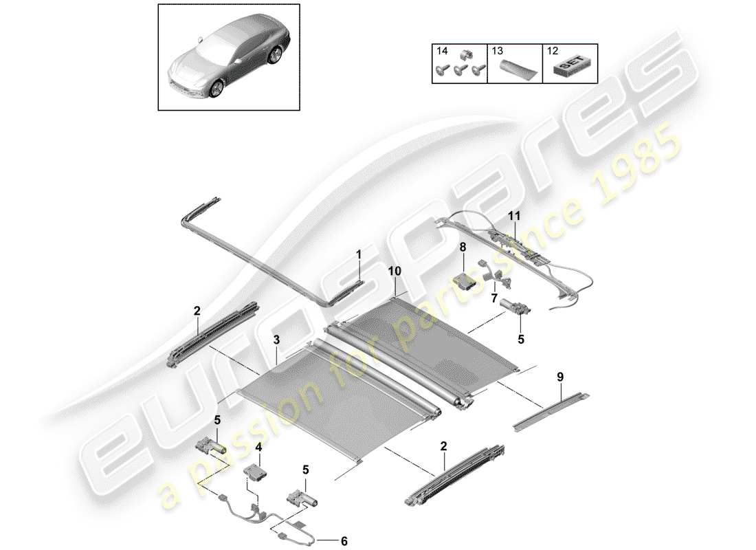 porsche 2020 (panamera 971-1) glasschiebedach ersatzteildiagramm