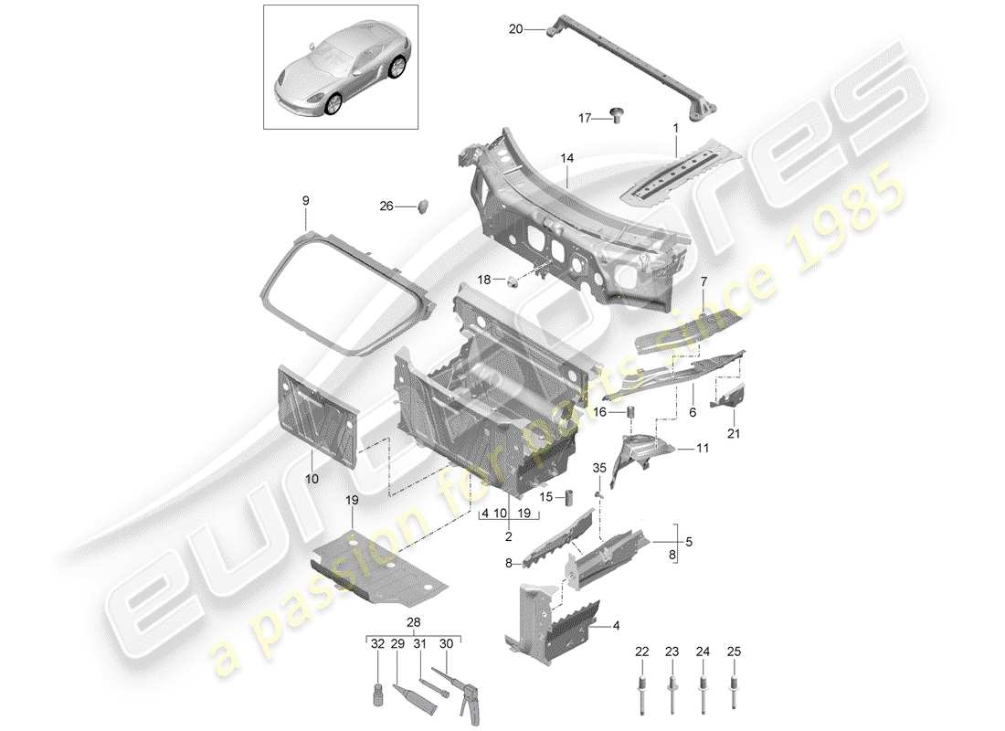 porsche 2018 (718 cayman) front end teilediagramm