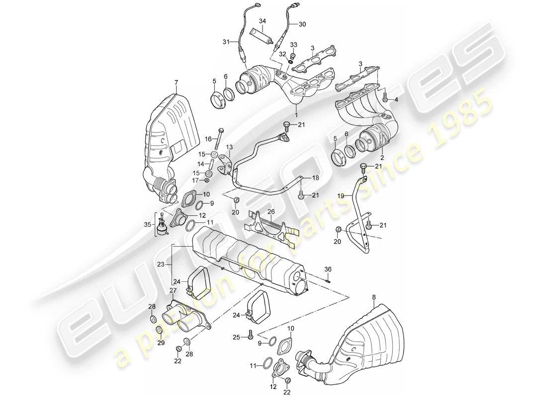 porsche 2010 (997-2 gt3) auspuffanlage teilediagramm