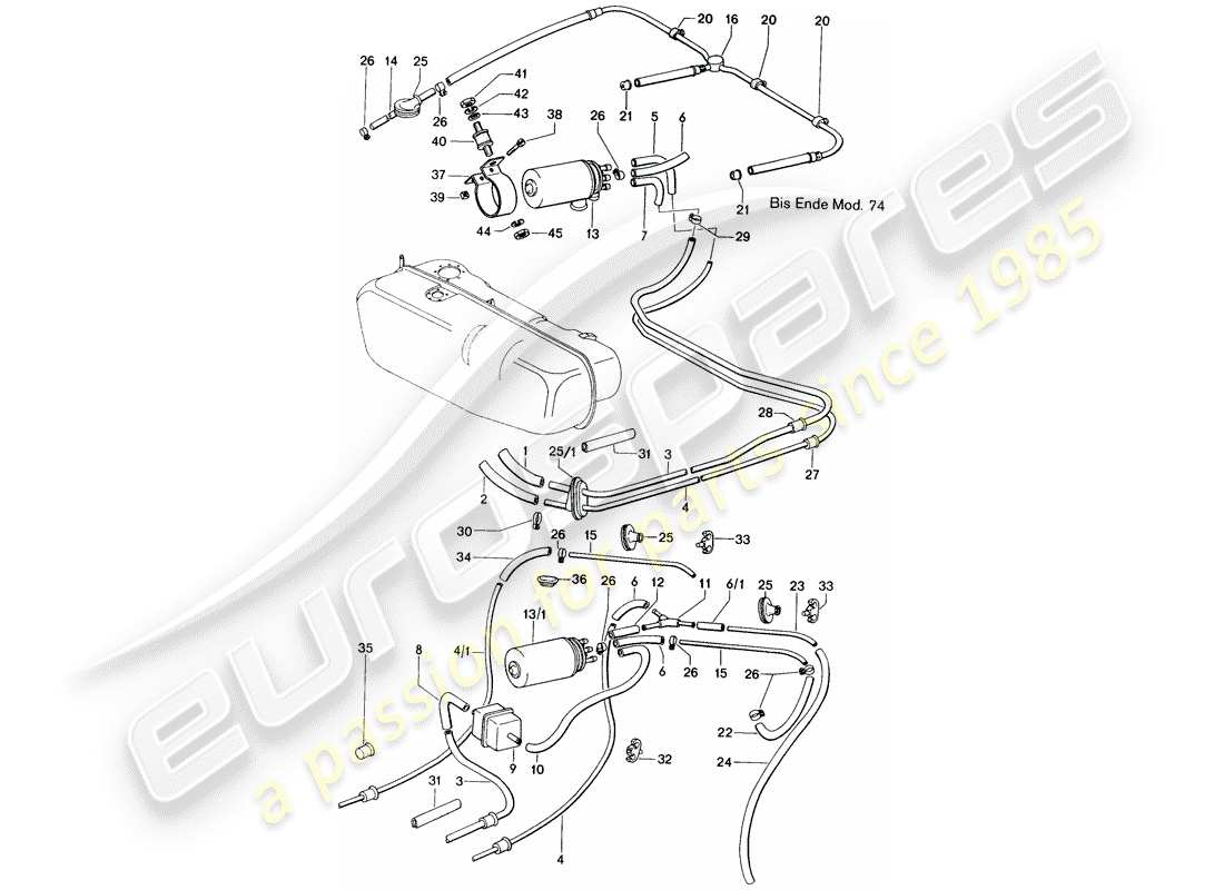 porsche 1976 (914) kraftstoffleitung - d >> - mj 1974 ersatzteildiagramm