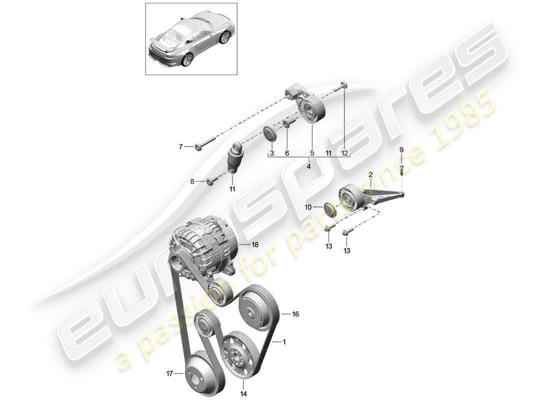 porsche 2017 (991-2 r/gt3/rs) keilrippenriemen ersatzteildiagramm