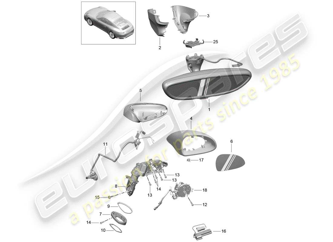 porsche 2018 (991-2) innenspiegel ersatzteildiagramm