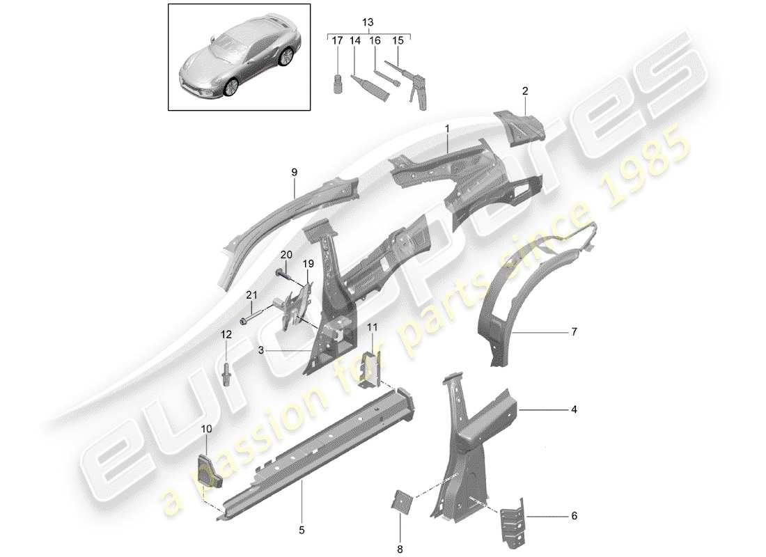 porsche 2019 (991-2 turbo) seitenverkleidung teilediagramm