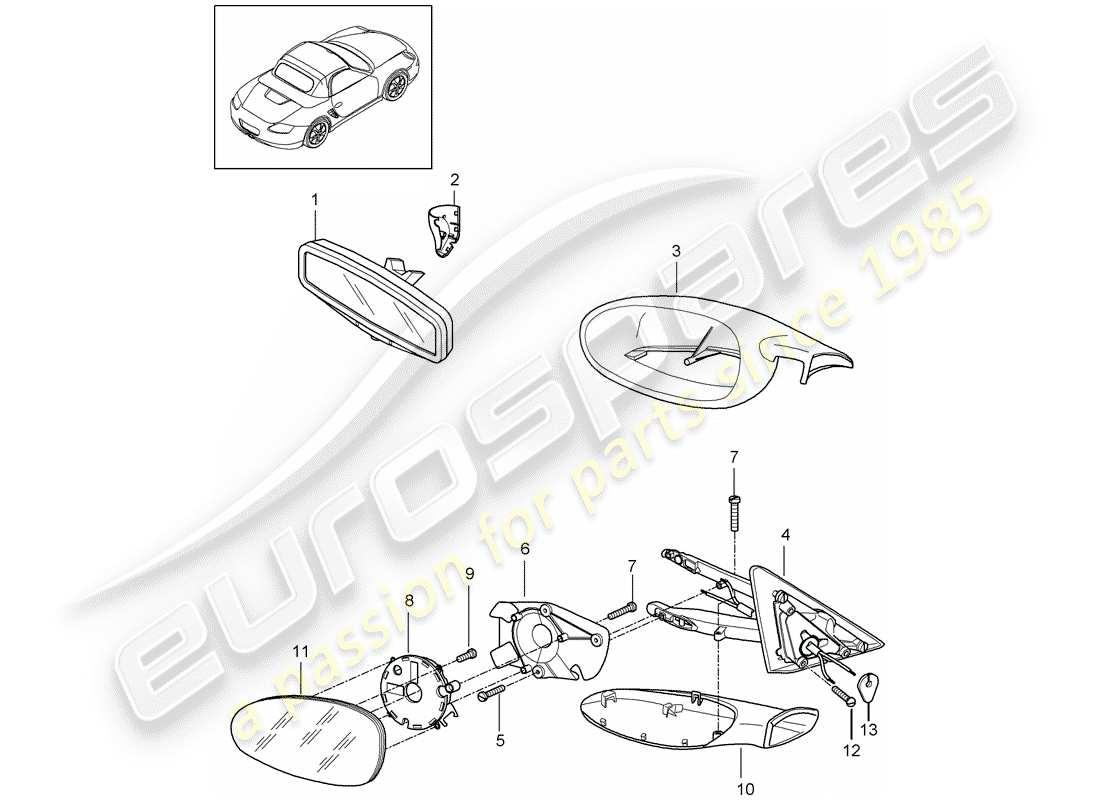 porsche 2005 (987 boxster) innenspiegel ersatzteildiagramm