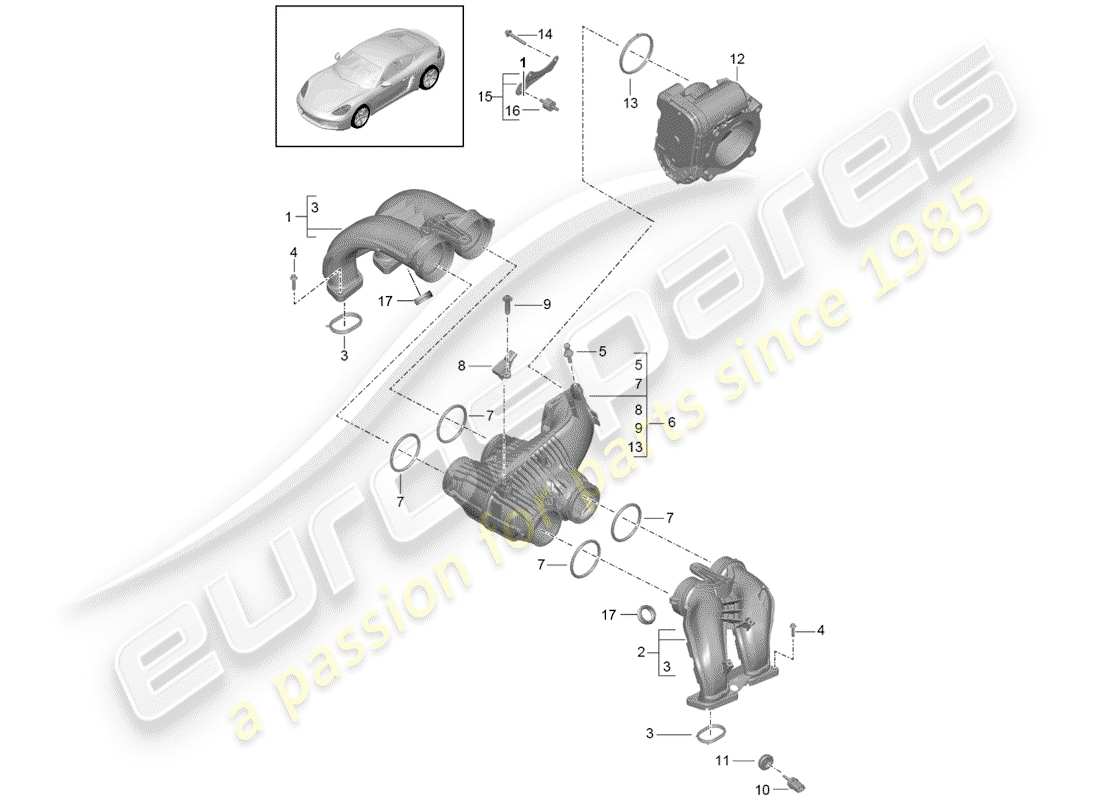 porsche 2017 (718 cayman) ansaugluftverteiler teilediagramm