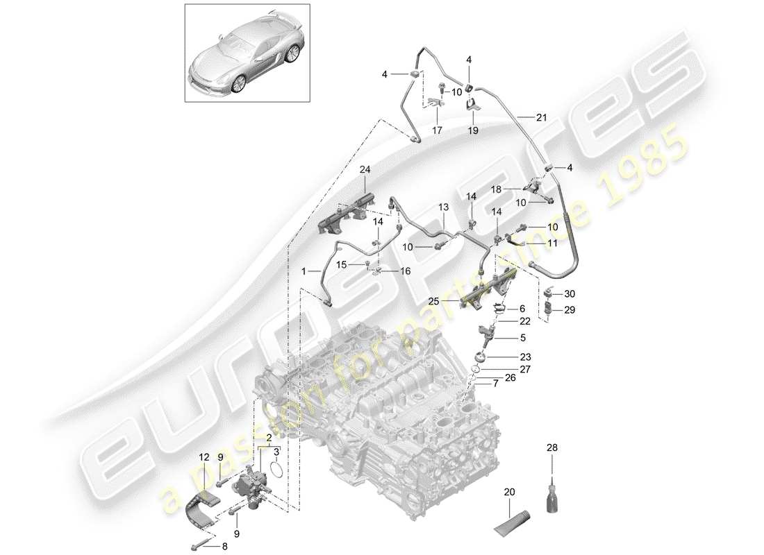 porsche 2016 (981 cayman gt4) kraftstoffsammelrohr ersatzteildiagramm