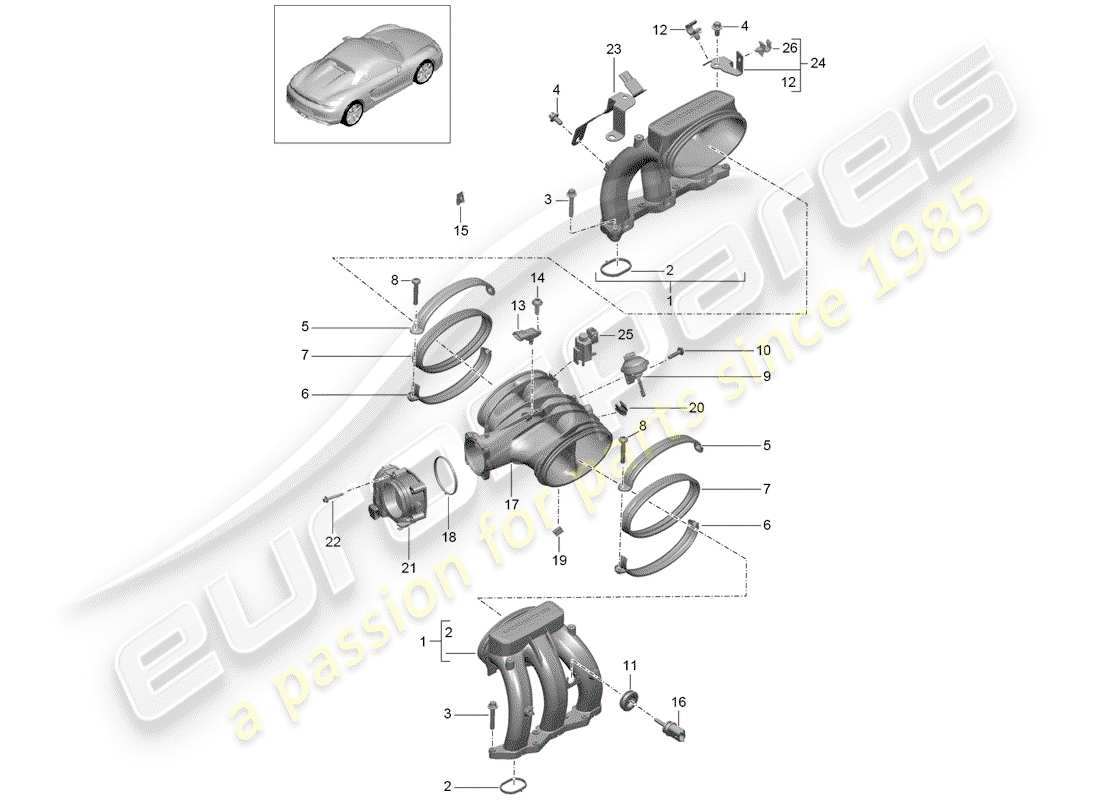 porsche 2016 (981 boxster spyder) ansaugluftverteiler teilediagramm