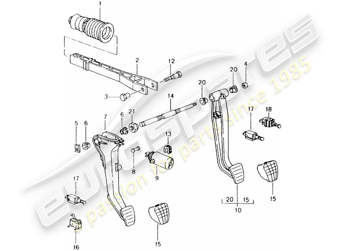 porsche 2004 (986 boxster) brems- und beschleunigungspedalbaugruppe - d - mj 1998>> ersatzteildiagramm