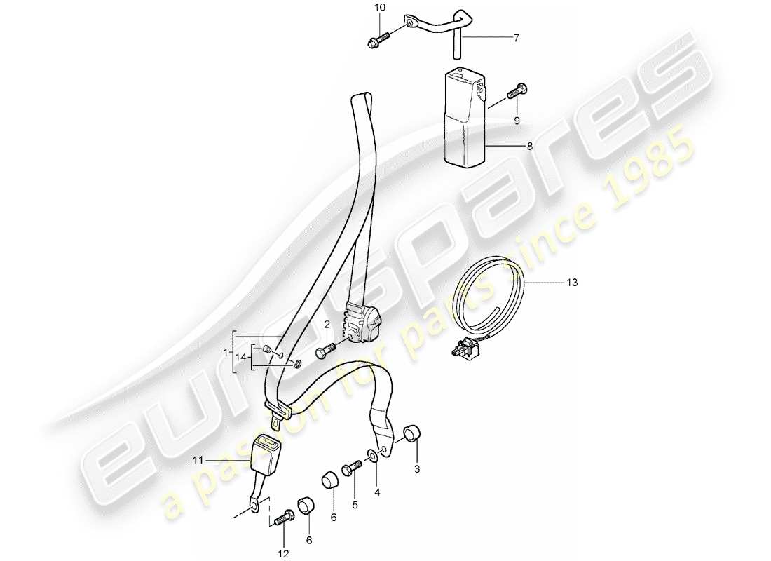 porsche 2003 (996 turbo / gt2) sicherheitsgurt - teilediagramm