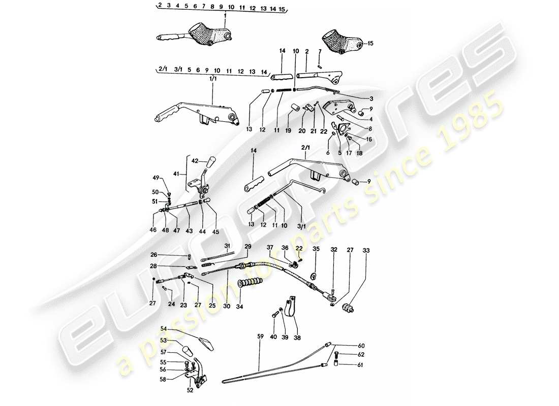 porsche 1972 (914) handbremse - manuelles gas - heizung - stellantrieb teilediagramm