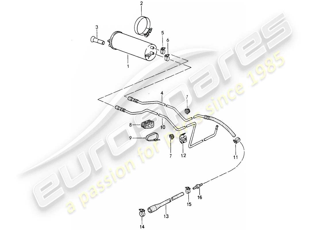 porsche 1990 (964) verdunstungsbehälter - teilediagramm