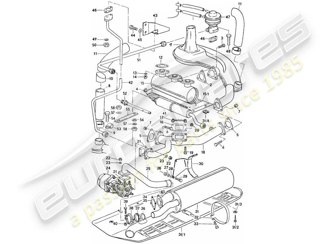 porsche 1976 (911 turbo) auspuffanlage teilediagramm