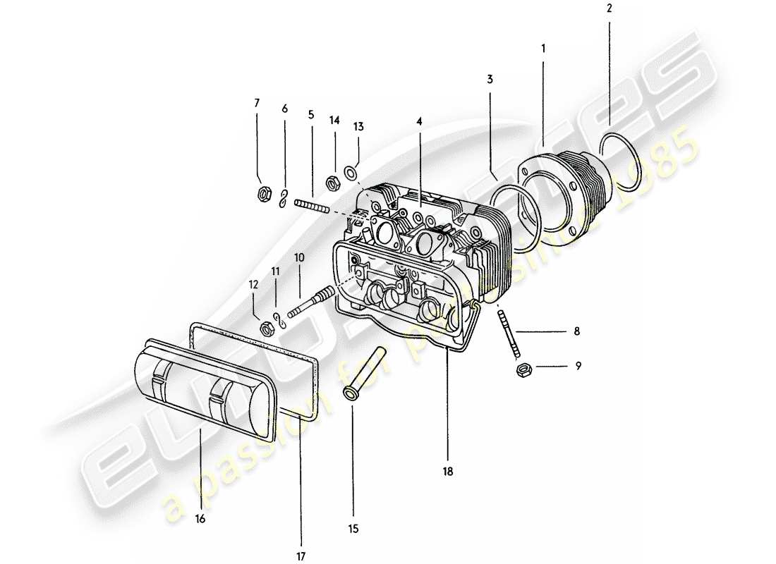 porsche 1972 (914) zylinderkopf teilediagramm