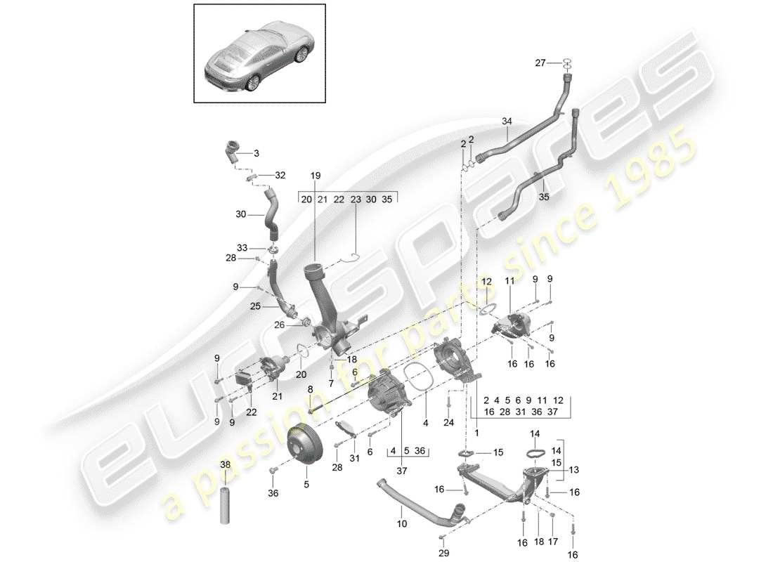 porsche 2017 (991-2) wasserpumpe teilediagramm