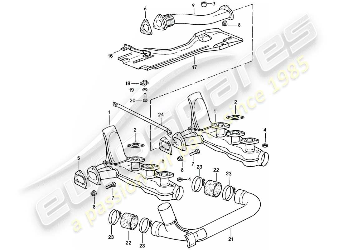 porsche 1989 (911) auspuffanlage teilediagramm