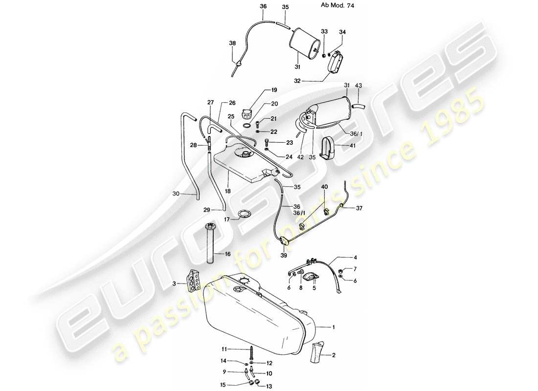 porsche 1971 (914) kraftstofftank - d - mj 1974>> ersatzteildiagramm