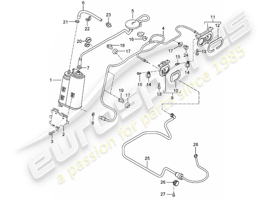 porsche 2005 (carrera gt) verdampfungskanister - mit: - zubehör ersatzteildiagramm