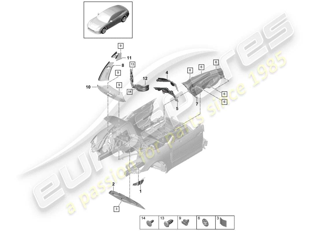 porsche 2020 (panamera 971-1) schallabsorber ersatzteildiagramm