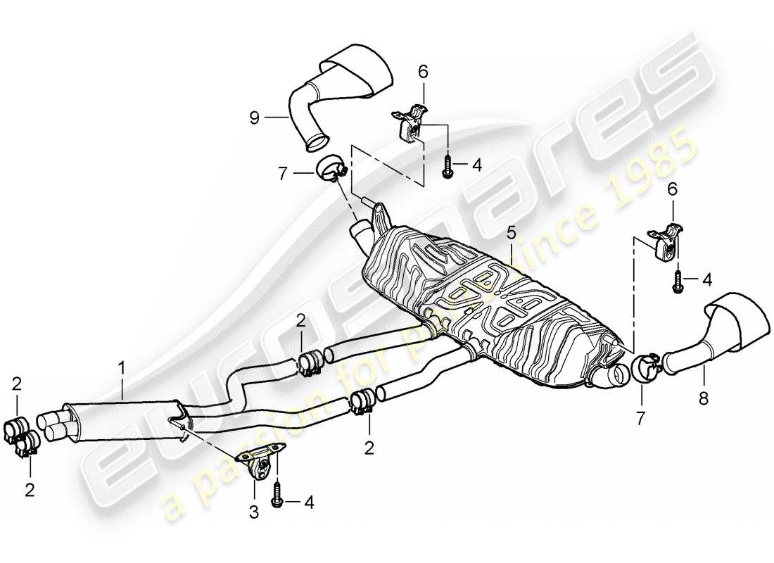 porsche 2008 (cayenne e1 9pa) auspuffanlage teilediagramm
