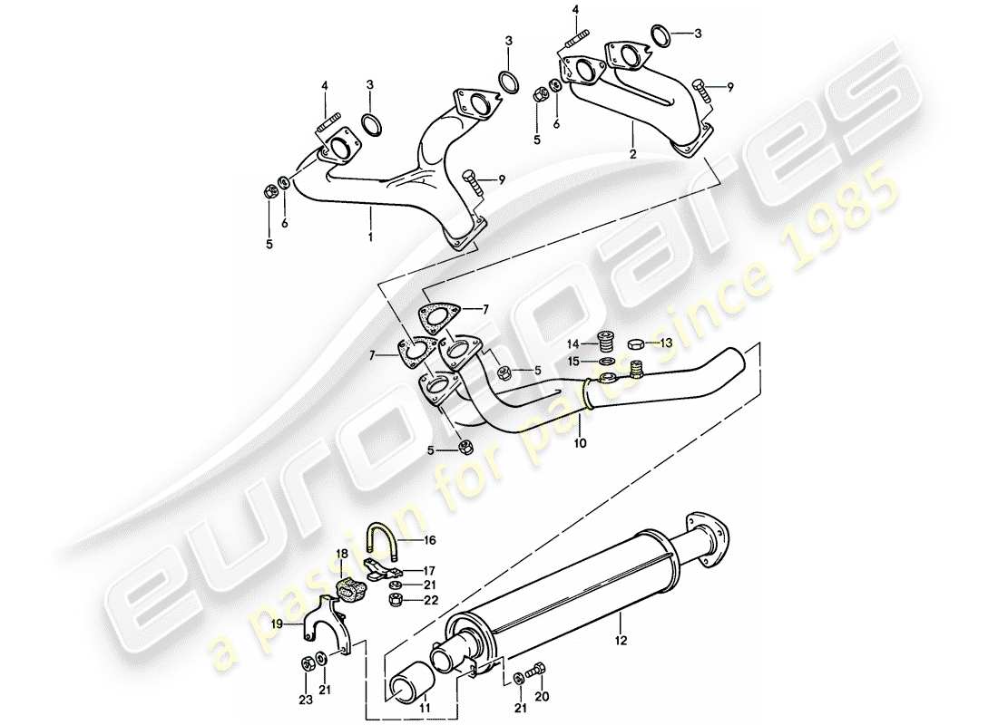 porsche 1988 (944) auspuffanlage - auspuffschalldämpfer, vorne ersatzteildiagramm