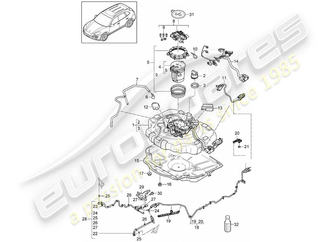 porsche 2015 (cayenne e2 92a) ex. abgas kontroll system teilediagramm