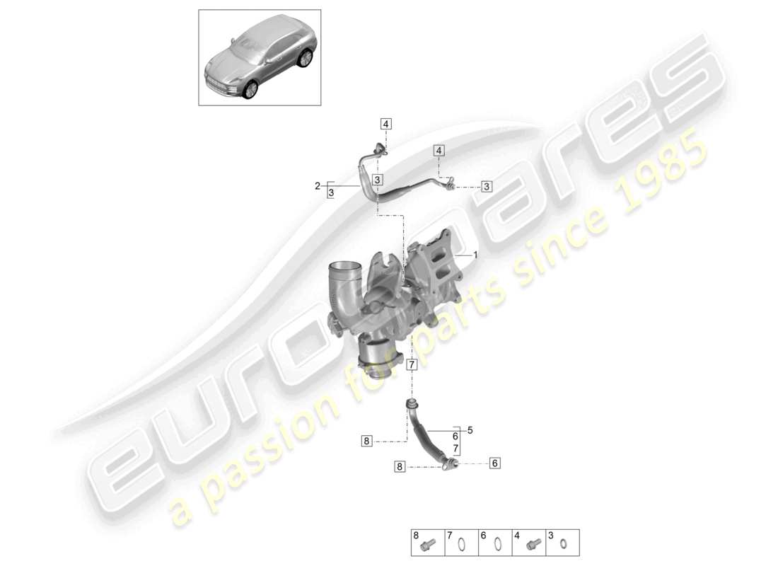 porsche 2019 (macan) öldruckleitung für abgasturbolader ersatzteilzeichnung