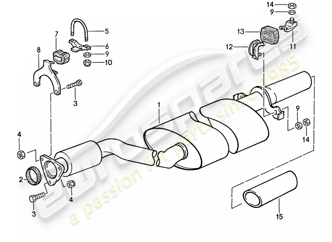 porsche 1989 (944) auspuffanlage – auspuffschalldämpfer, hinten teilediagramm