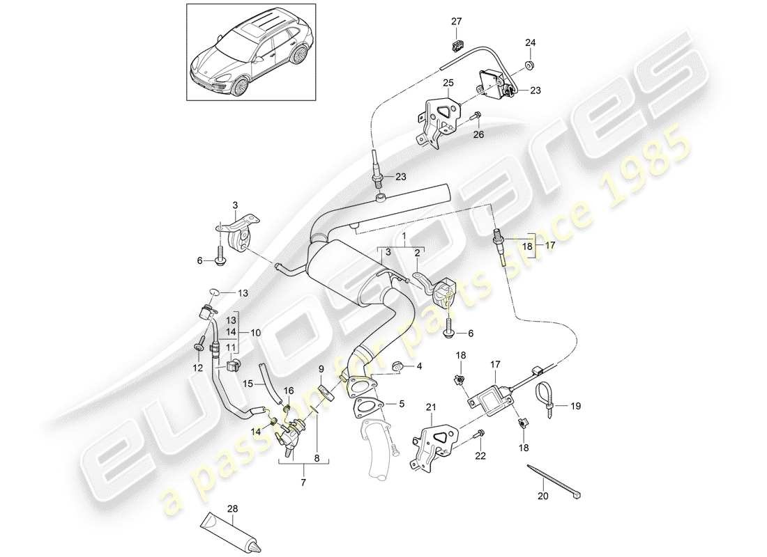 porsche 2016 (cayenne e2 92a) abgassystem teilediagramm