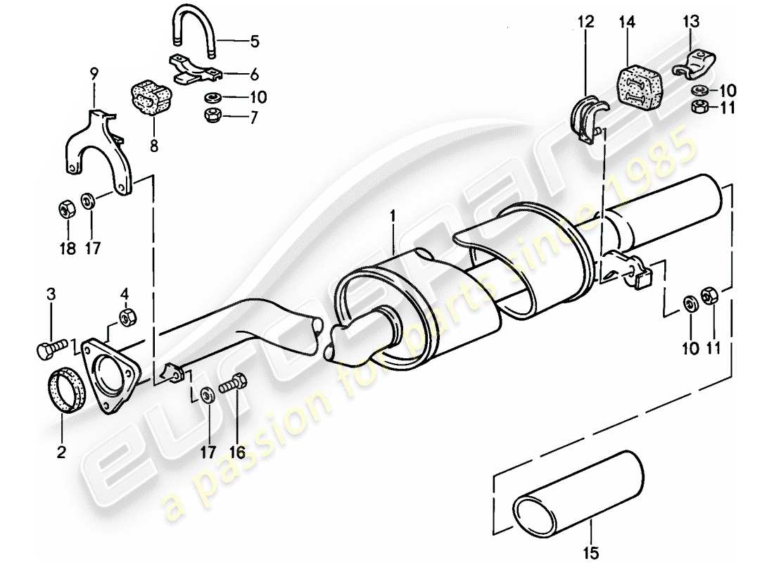 porsche 1986 (924s) auspuffanlage - auspuffschalldämpfer, hinten ersatzteildiagramm