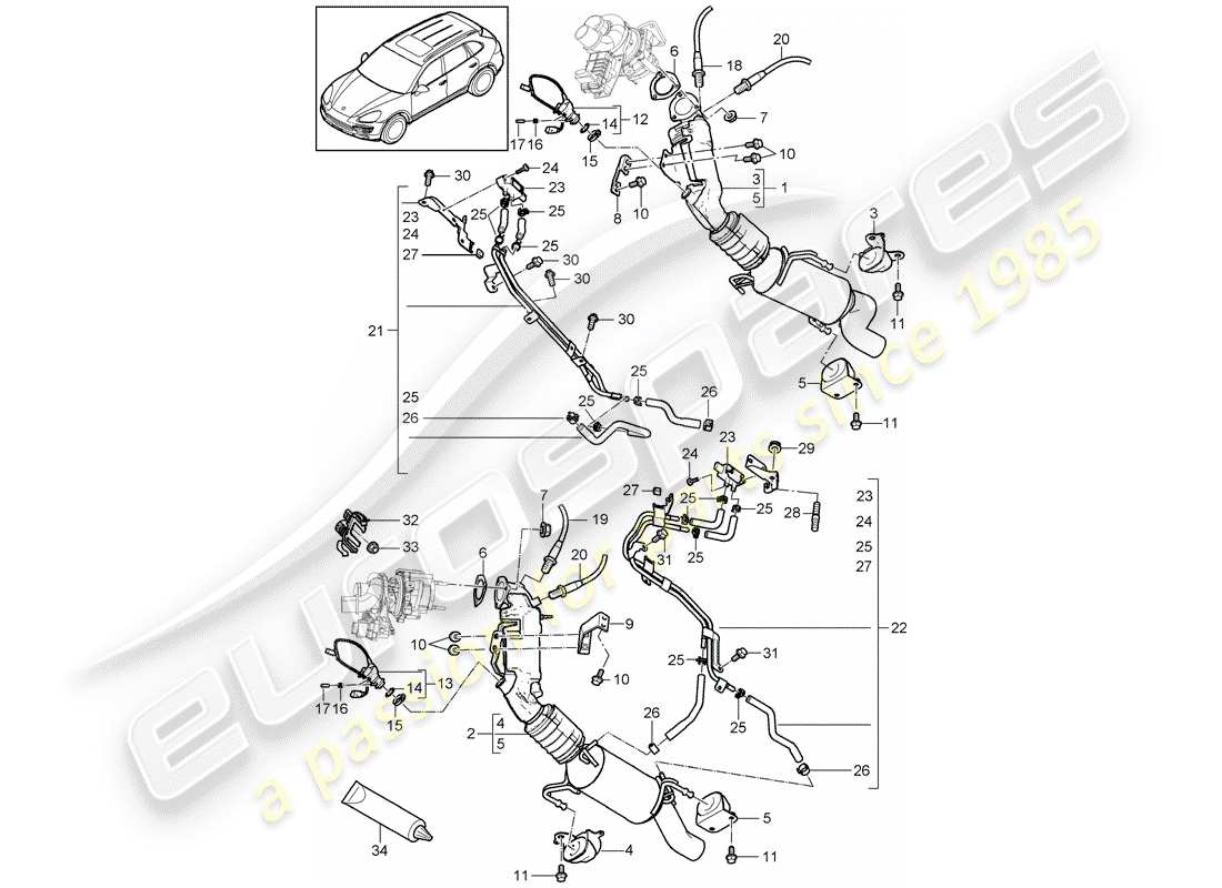 porsche 2015 (cayenne e2 92a) abgassystem teilediagramm