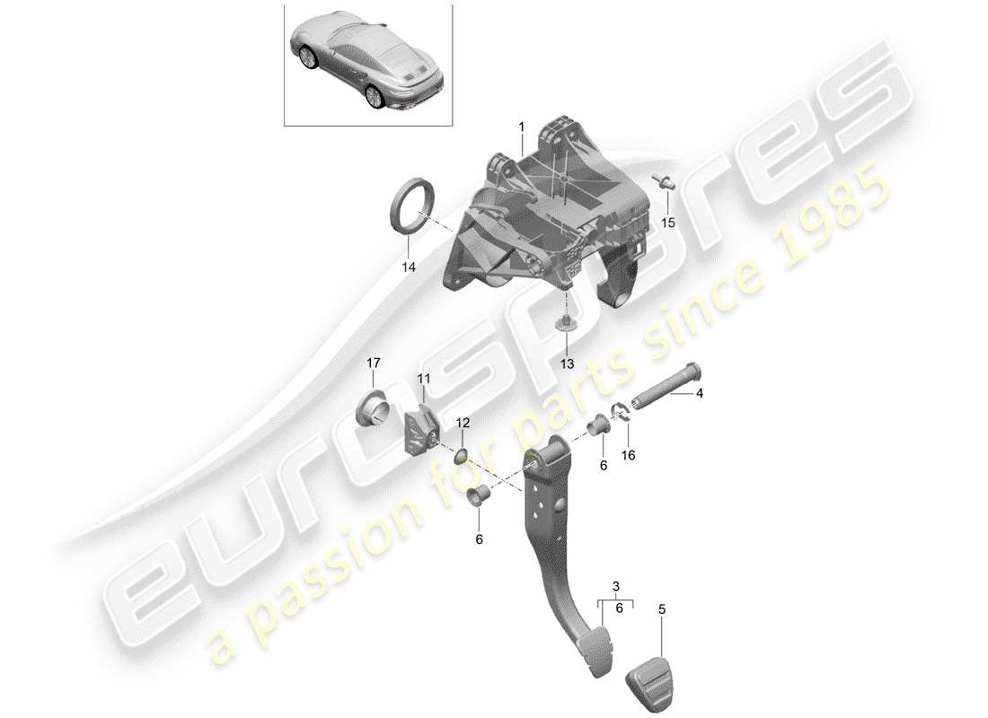 porsche 2020 (991-2 turbo) brems- und beschleunigungspedalbaugruppe teilediagramm