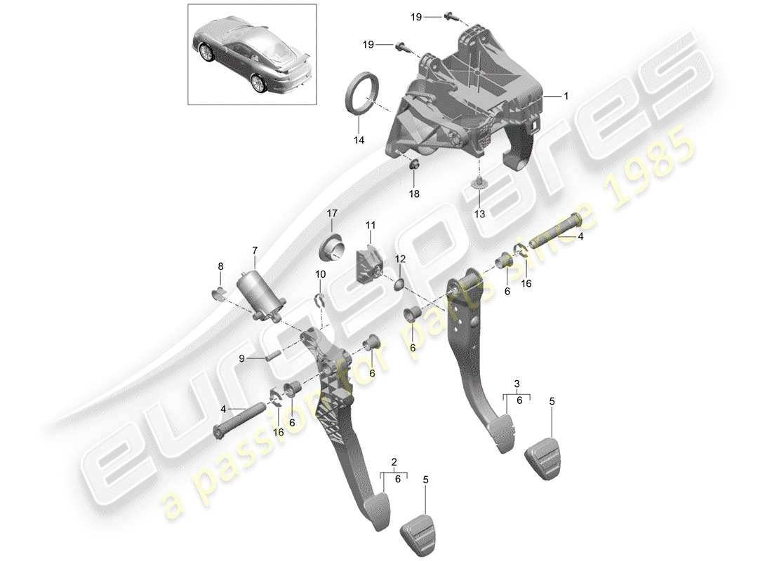 porsche 2015 (991-1 r/gt3/rs) brems- und beschleunigungspedalbaugruppe teilediagramm