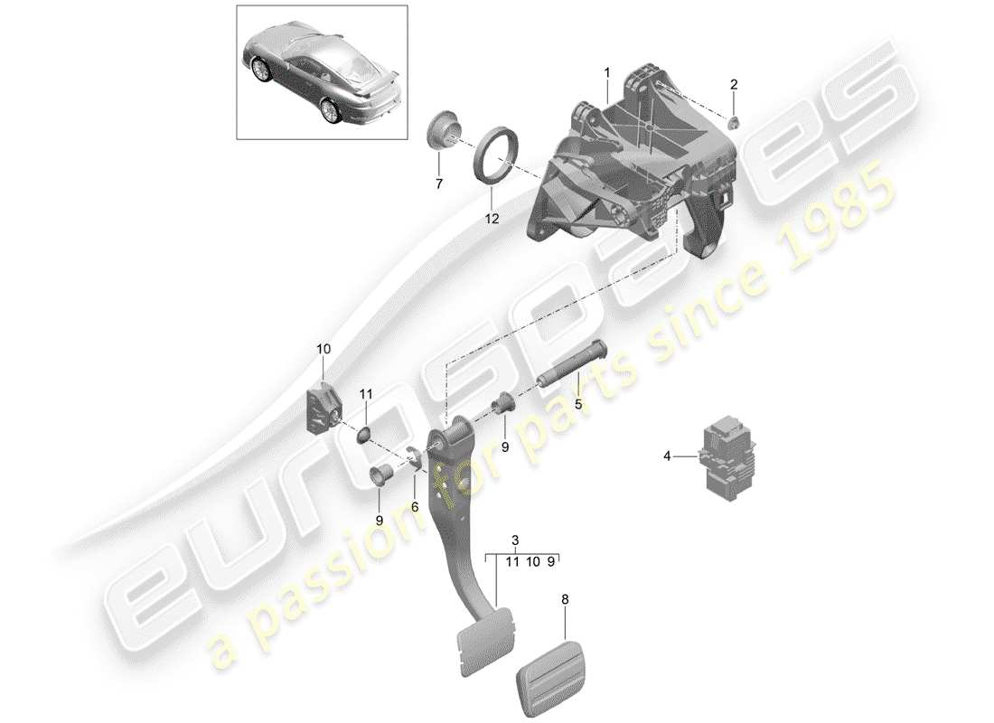 porsche 2015 (991-1 r/gt3/rs) brems- und beschleunigungspedalbaugruppe teilediagramm