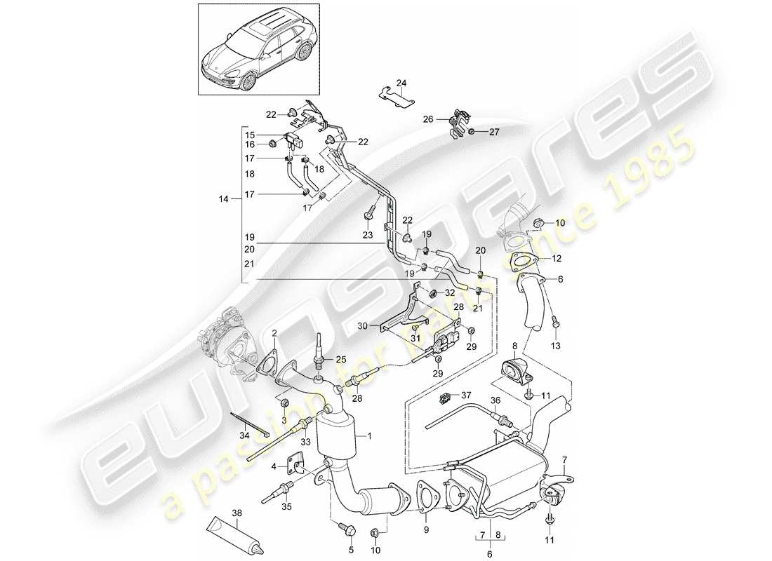 porsche 2011 (cayenne e2 92a) auspuffanlage teilediagramm