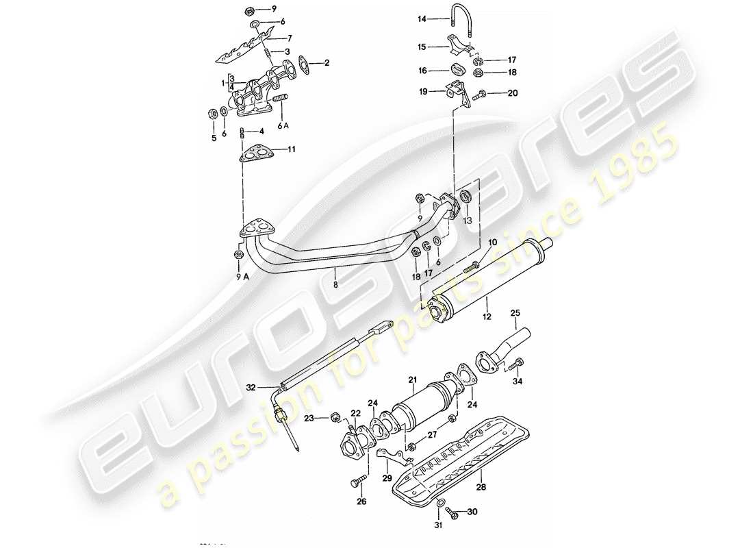 porsche 1976 (924) auspuffanlage - auspuffschalldämpfer, vorne ersatzteildiagramm