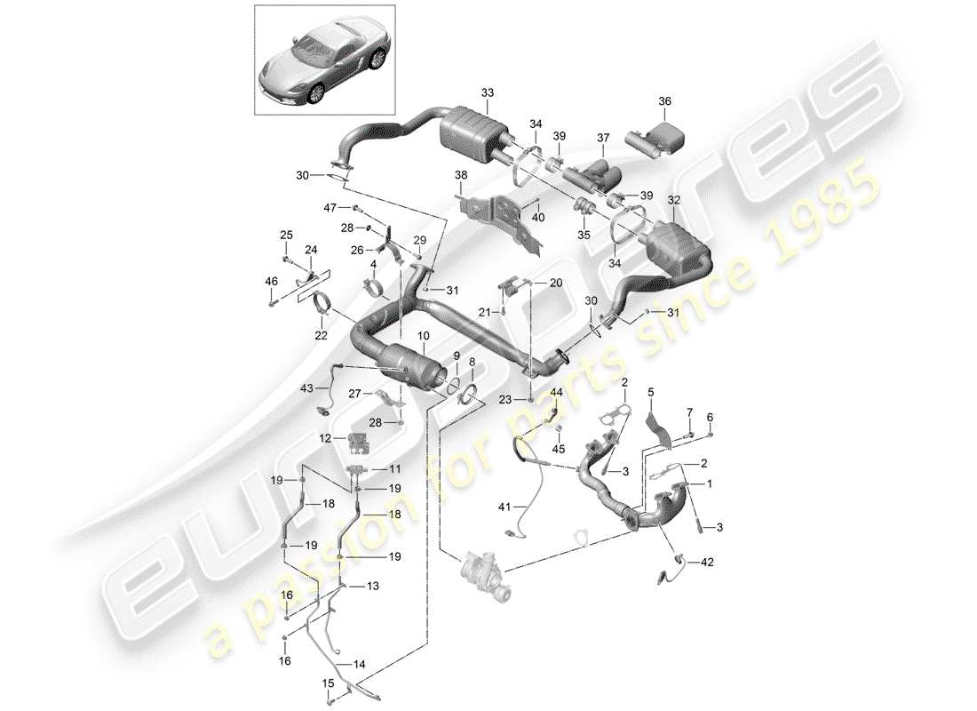 porsche 2017 (718 boxster) auspuffanlage teilediagramm