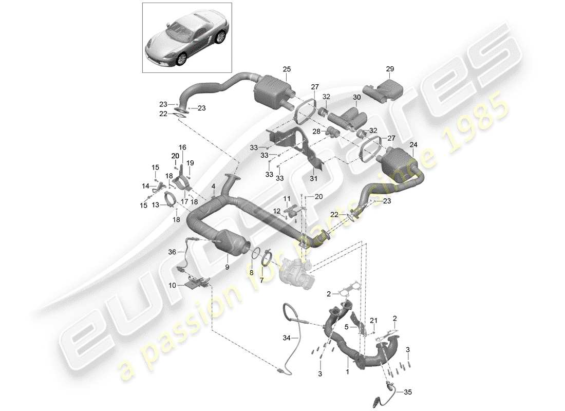 porsche 2017 (718 boxster) auspuffanlage teilediagramm