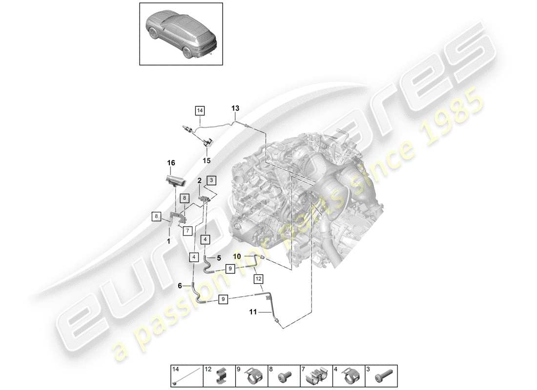 porsche 2020 (cayenne e3 9ya/9yb) steuerleiste mit differential ersatzteildiagramm