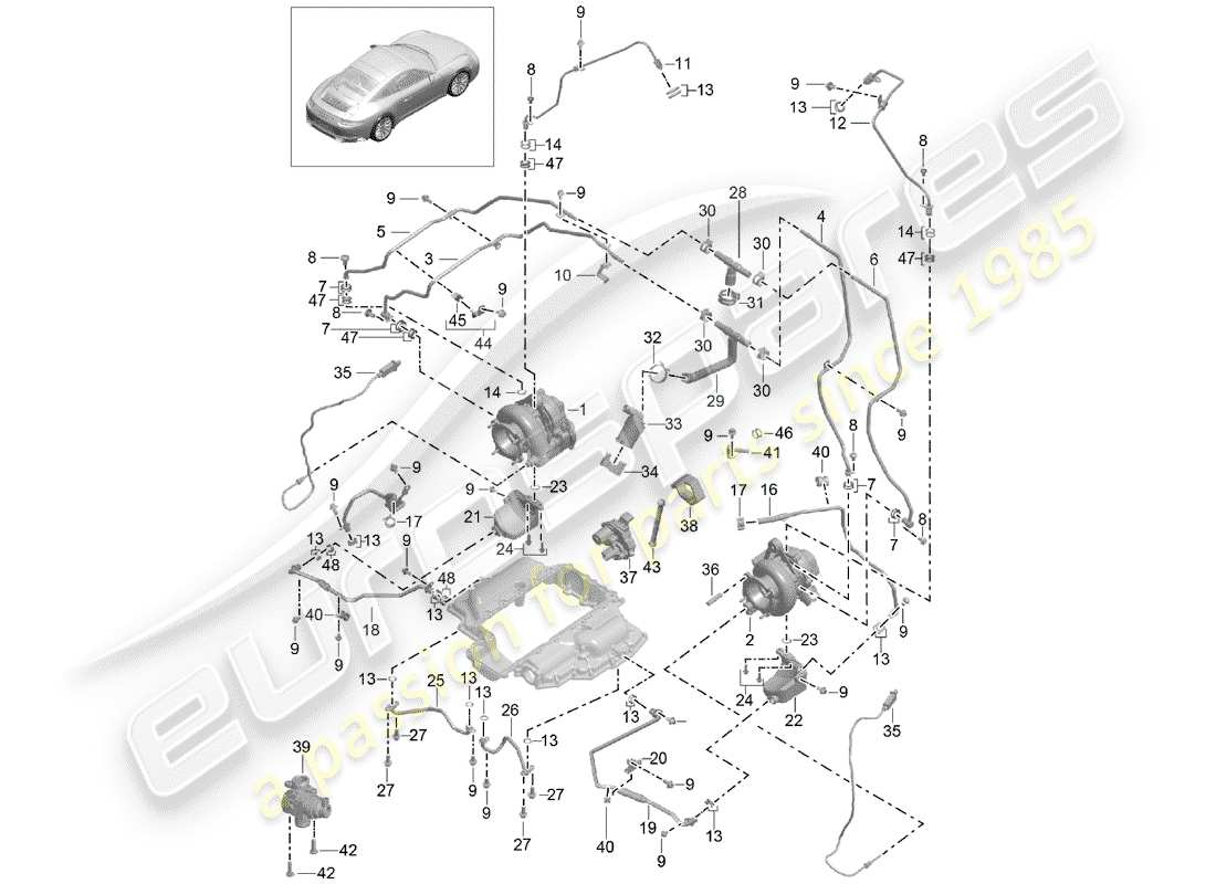 porsche 2020 (991-2 turbo) abgasturbolader teilediagramm