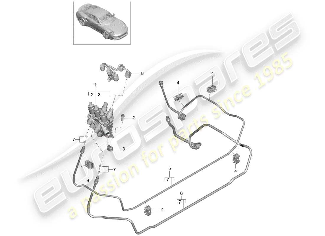 porsche 2020 (991-2 turbo) hydraulikleitung ersatzteildiagramm
