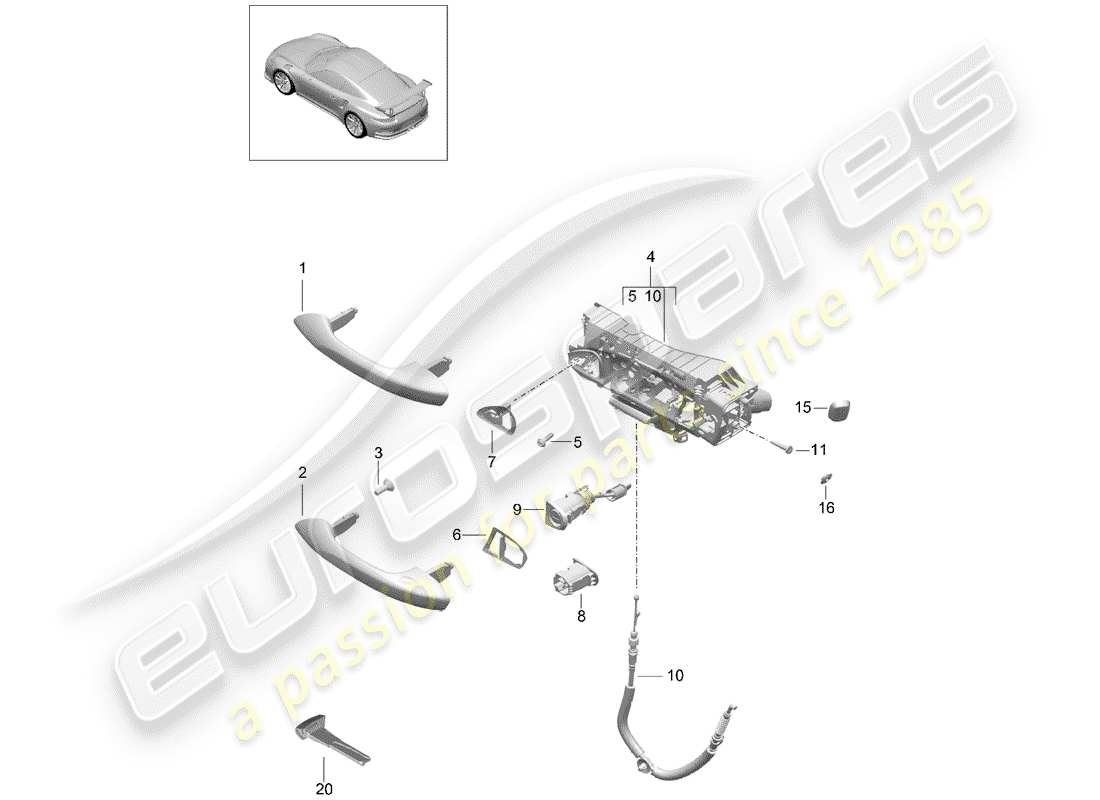 porsche 2015 (991-1 r/gt3/rs) türgriff, außen teilediagramm