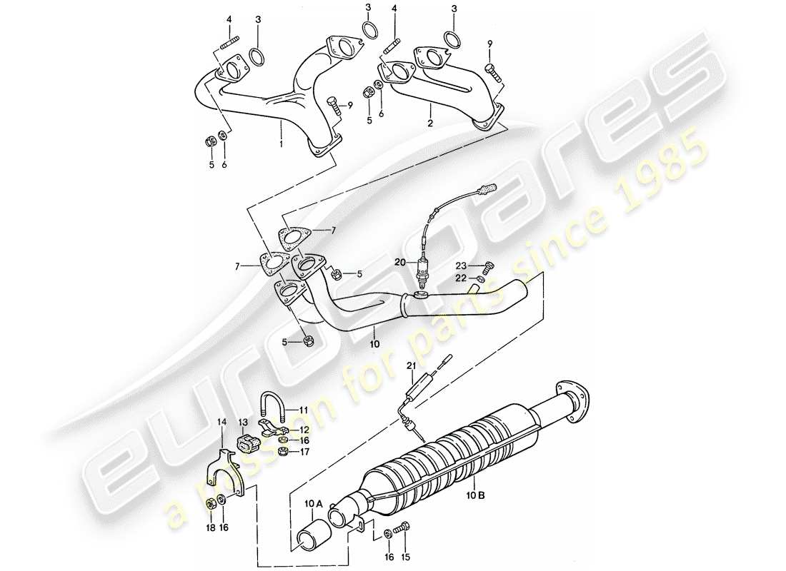 porsche 1989 (944) abgasanlage – katalysator teilediagramm