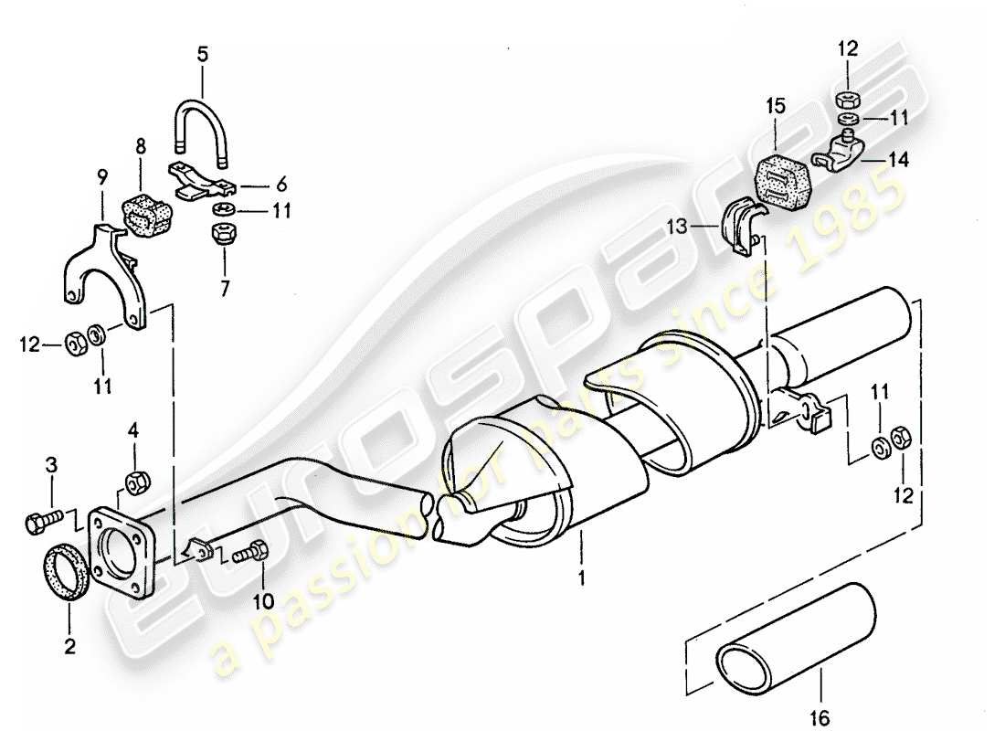 porsche 1988 (944) auspuffanlage - - auspuffschalldämpfer, hinten ersatzteildiagramm