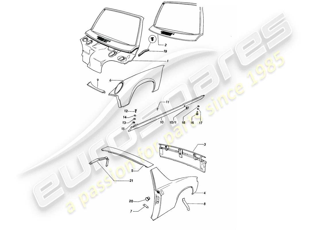 porsche 1973 (914) außenverkleidung teilediagramm