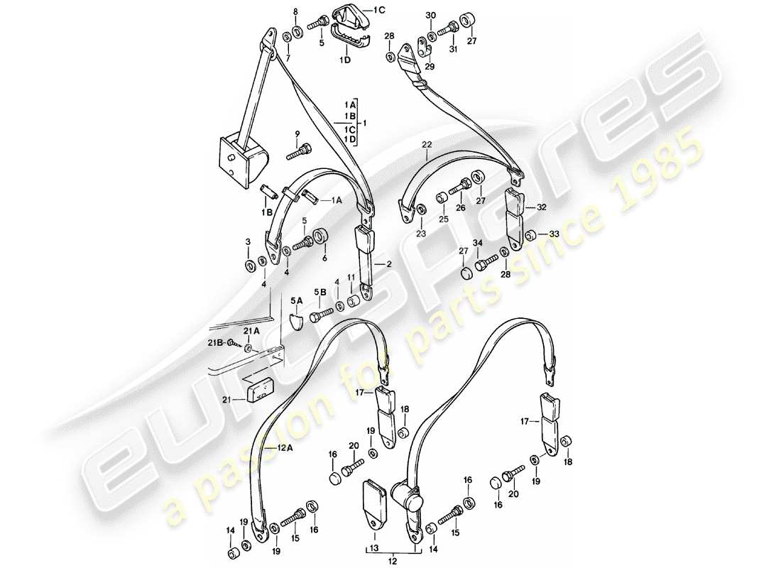 porsche 1981 (924) sicherheitsgurt - teilediagramm