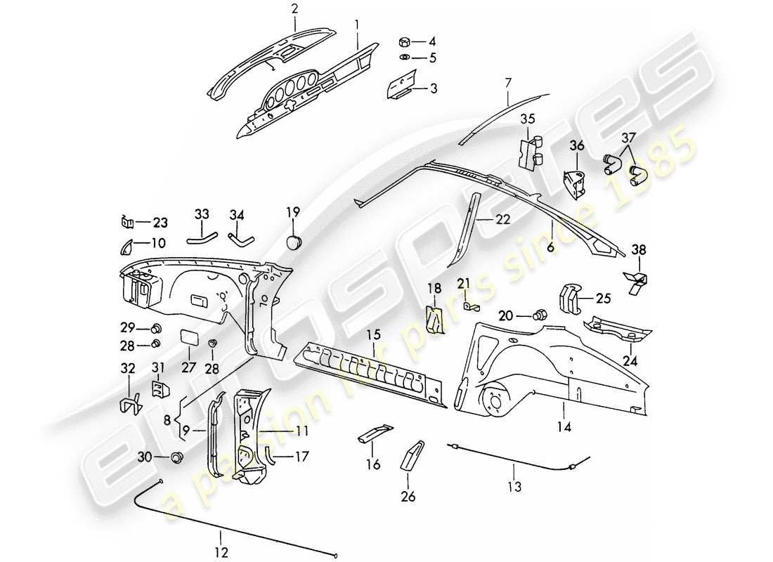 porsche 1970 (911) innenverkleidung ersatzteildiagramm
