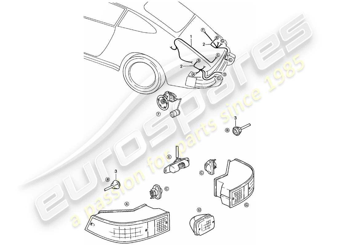 porsche 1980 (911) kabelbäume - hinteres ende ersatzteildiagramm