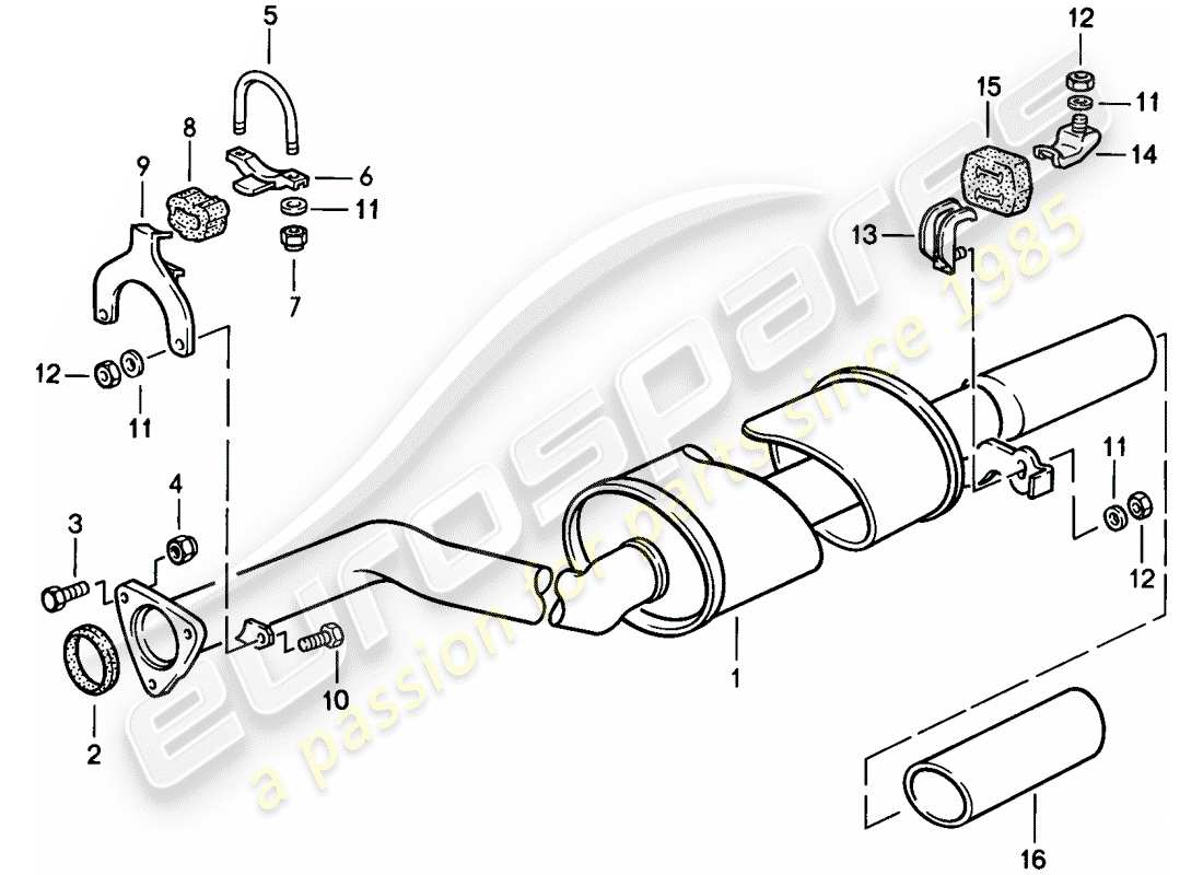 porsche 1988 (924s) auspuffanlage - auspuffschalldämpfer, hinten ersatzteildiagramm
