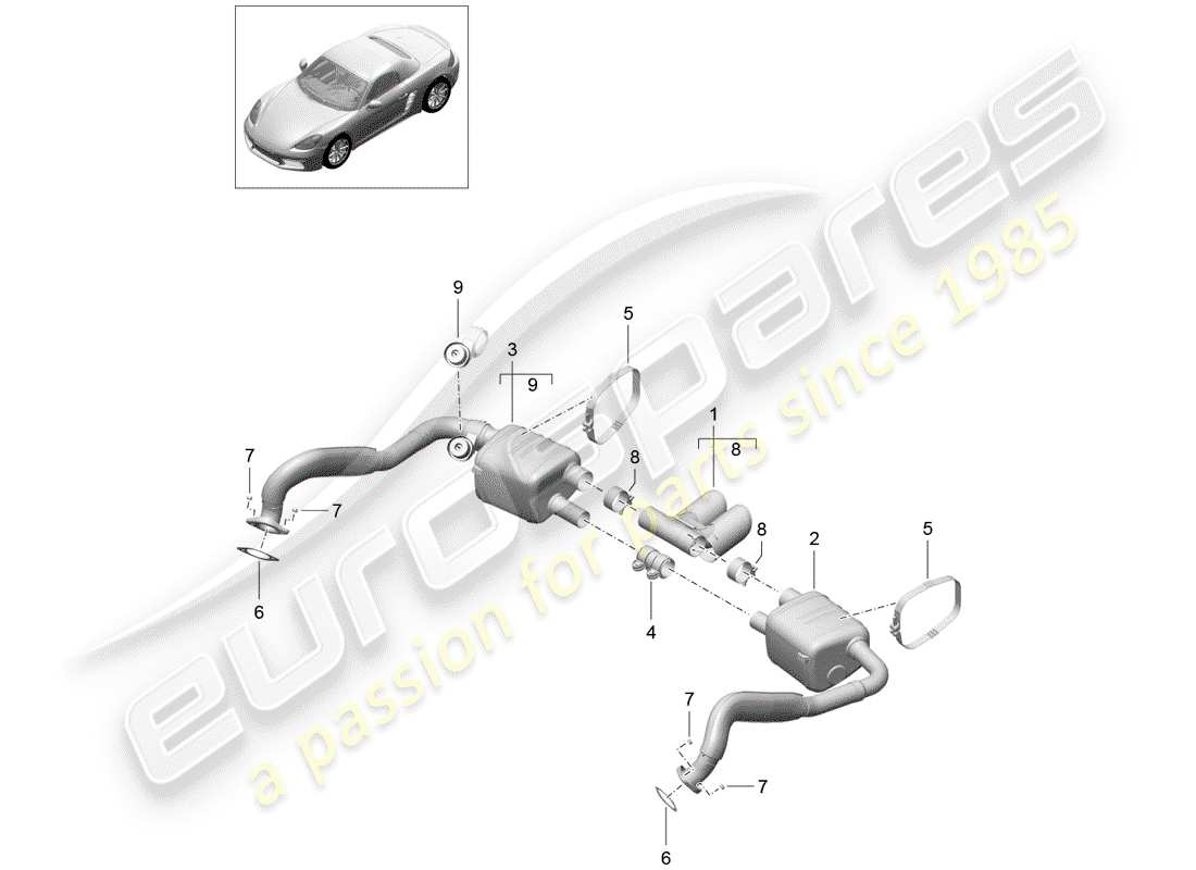 porsche 2018 (718 boxster) auspuffanlage teilediagramm